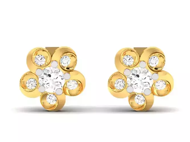 Earrings-7349 diamond flower stud earrings gold