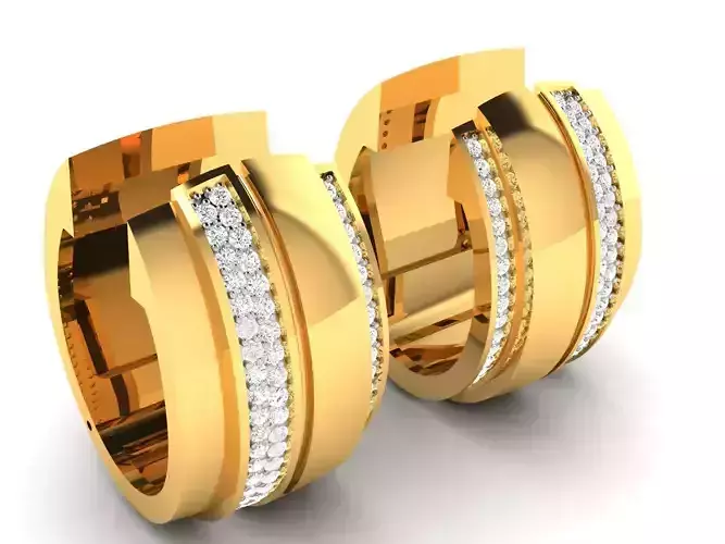 Earrings-7245 two gold hoop earrings with diamonds
