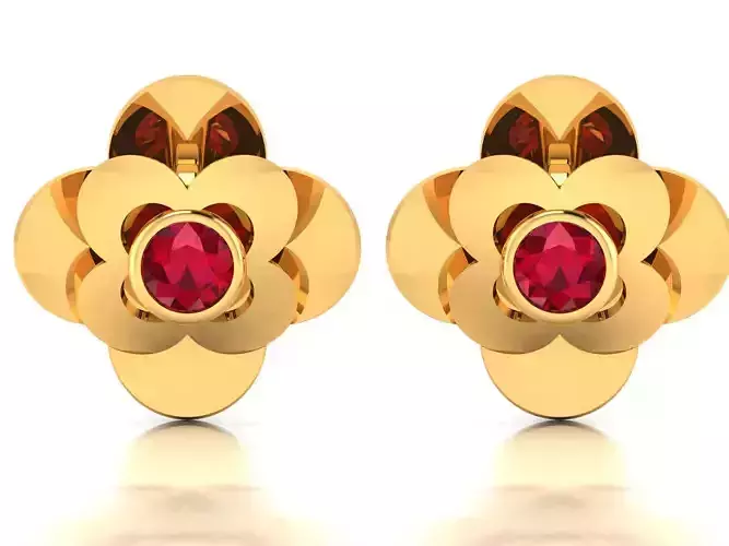 Earrings-7143 gold ring with ruby stone