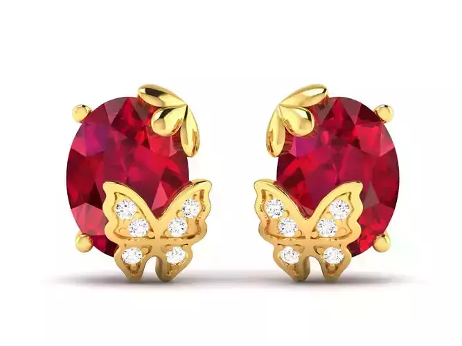 Earrings-5241 ruby stone stud earring gold