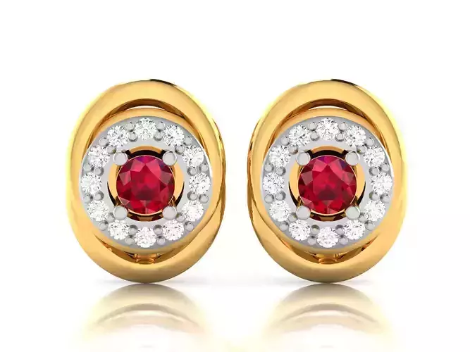 Earrings-4515 ruby and diamond stud earring