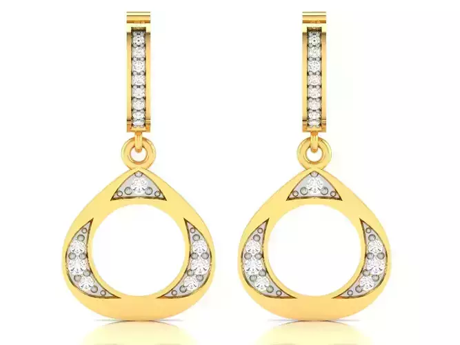 Earrings-4497 pair of gold tear drop earrings with diamonds