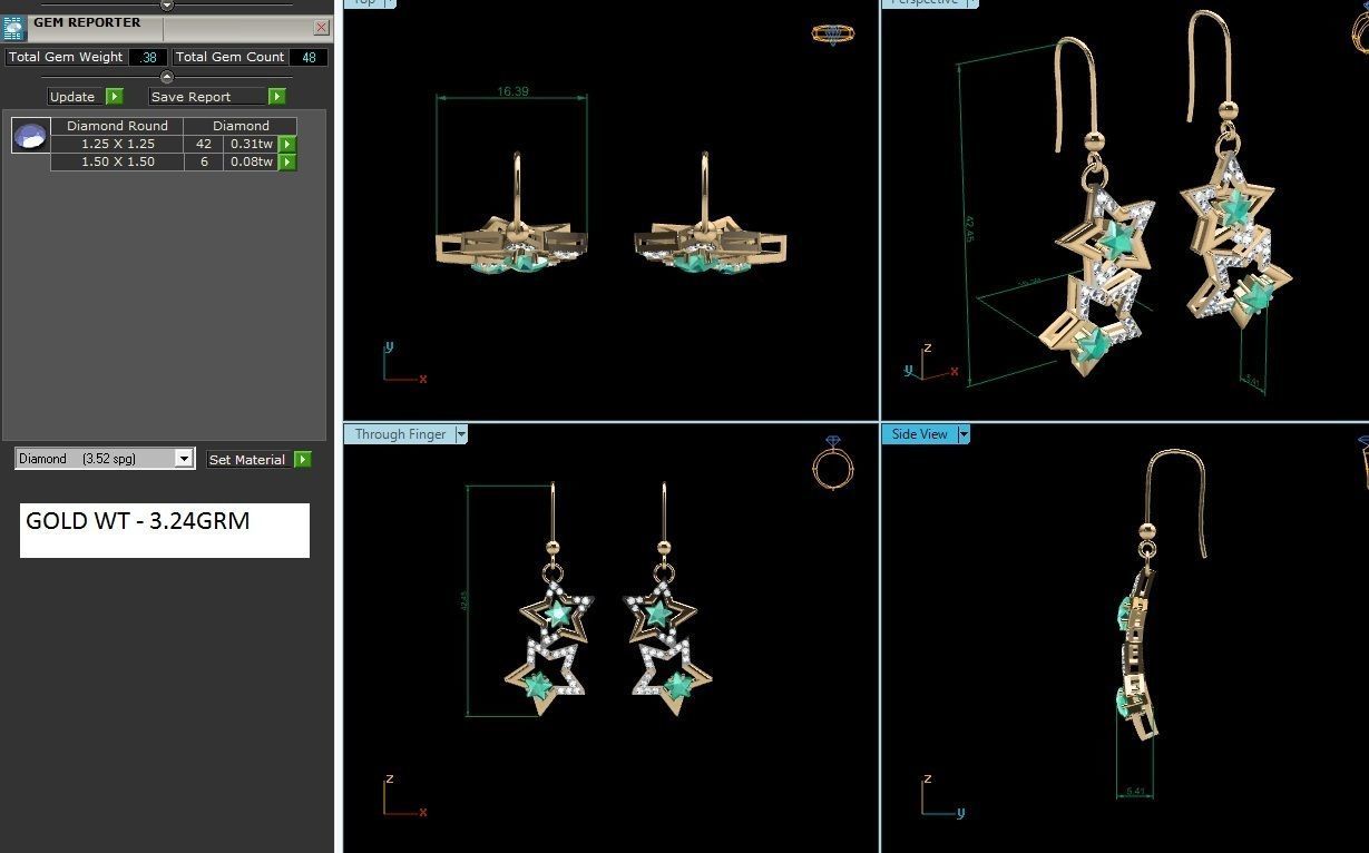 Earrings-4367 star earrings with emeralds and diamonds 3D print model_1