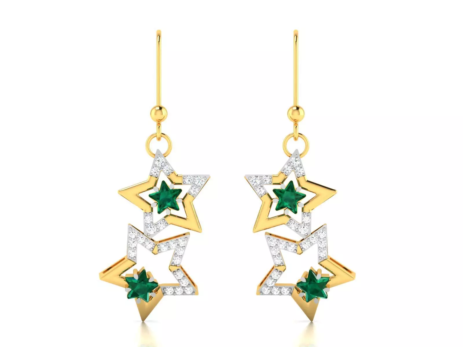 Earrings-4367 star earrings with emeralds and diamonds 3D print model_0