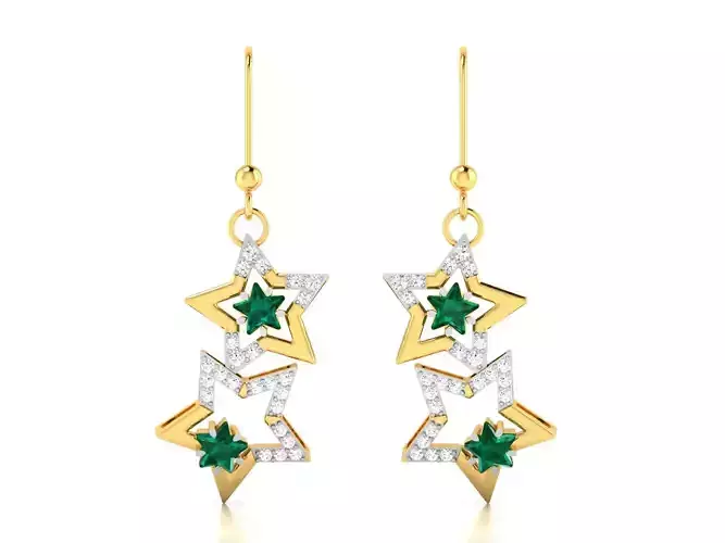 Earrings-4367 star earrings with emeralds and diamonds 3D print model