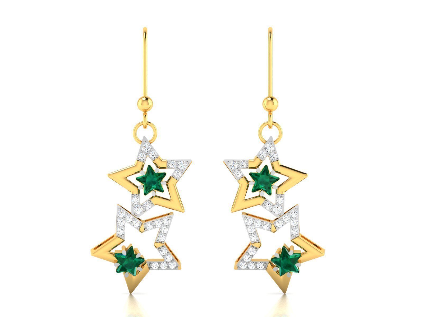 Earrings-4367 star earrings with emeralds and diamonds 3D print model_4