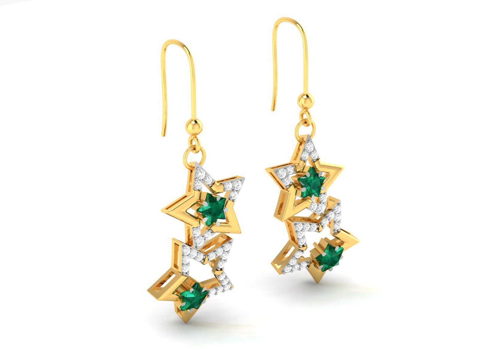 Earrings-4367 star earrings with emeralds and diamonds 3D print model_2
