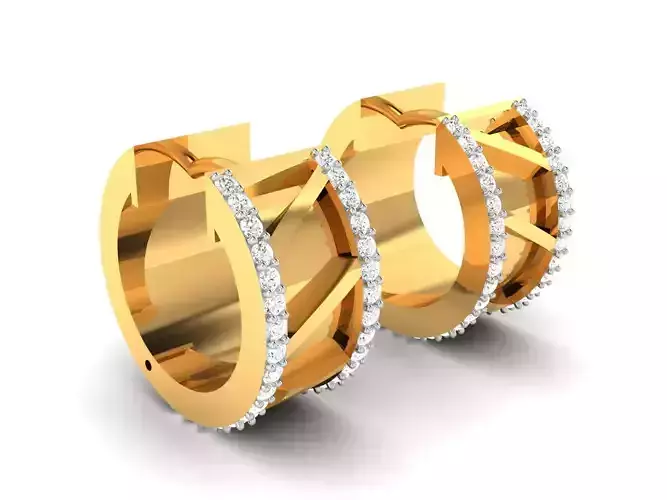 Earrings-4141 gold hoop ring with diamonds