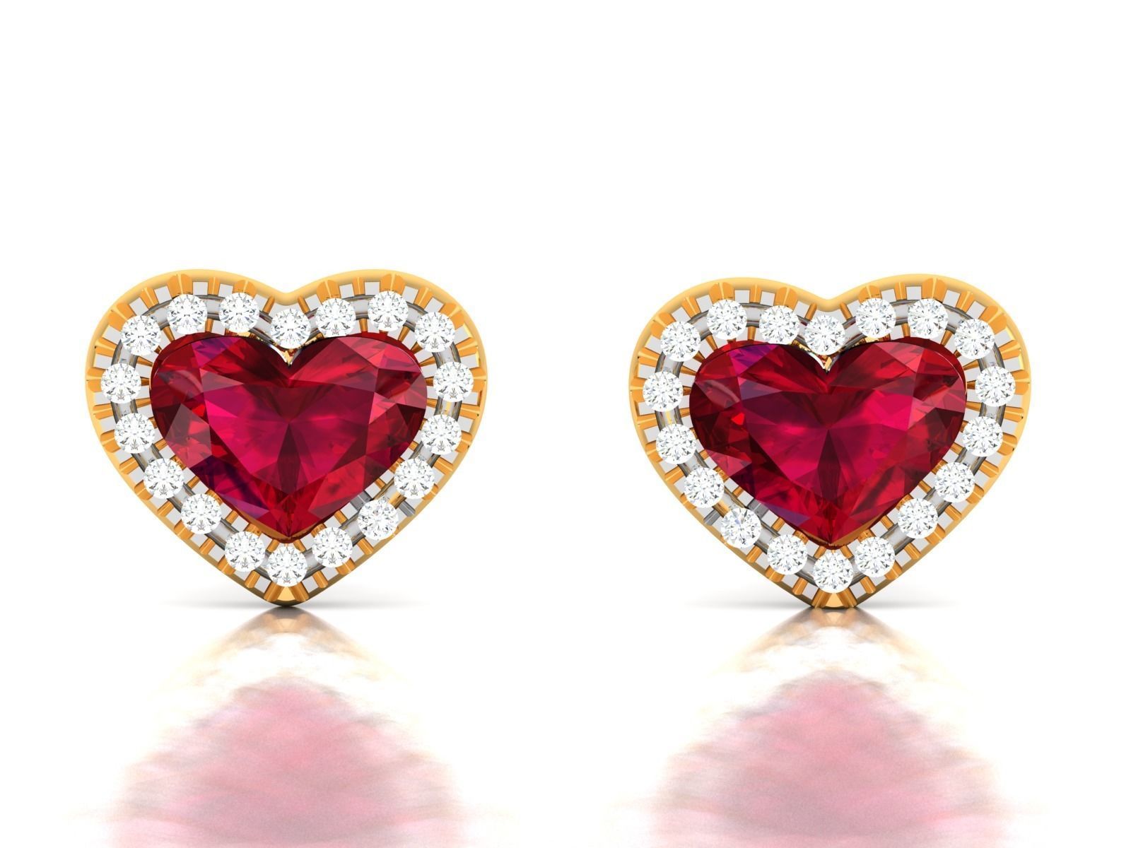 Earrings-4101 ruby and diamond stud earring gold 3D print model_3