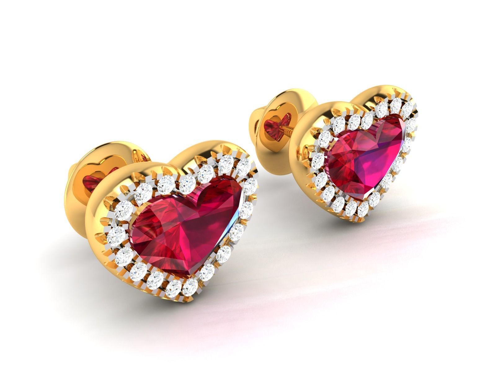 Earrings-4101 ruby and diamond stud earring gold 3D print model_2