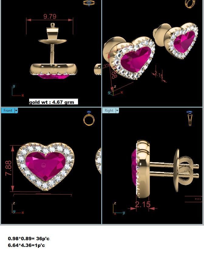 Earrings-4101 ruby and diamond stud earring gold 3D print model_6