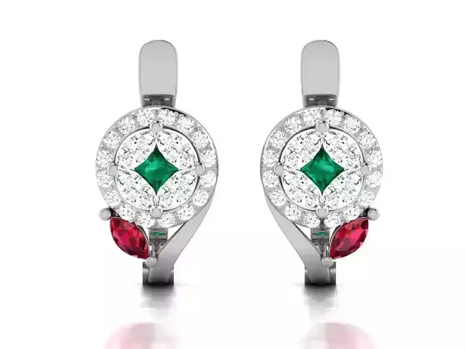 Earrings-4041 two earrings with emerald and ruby stones