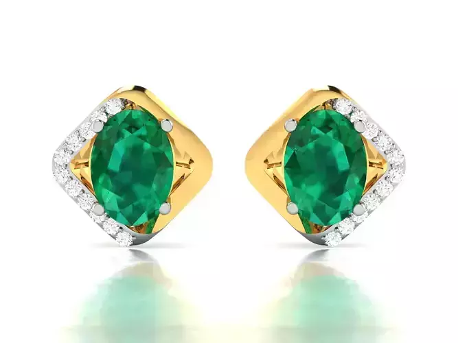 Earrings-4021 emerald and diamond stud earring