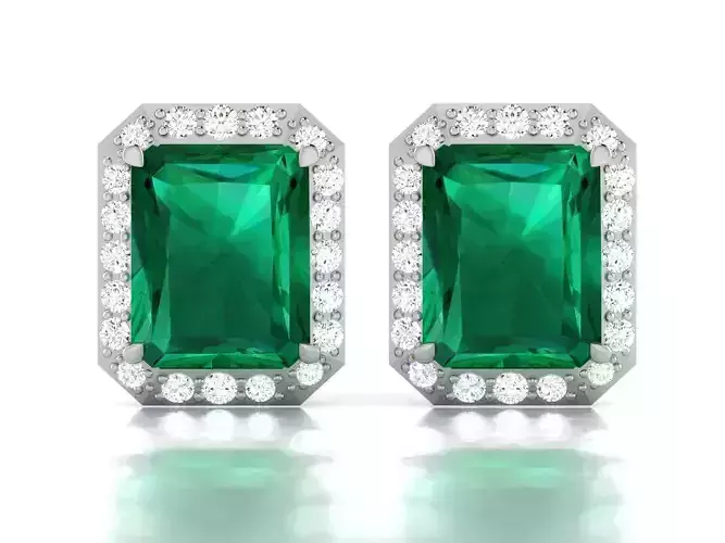 Earrings-3784 emerald and diamond stud earring