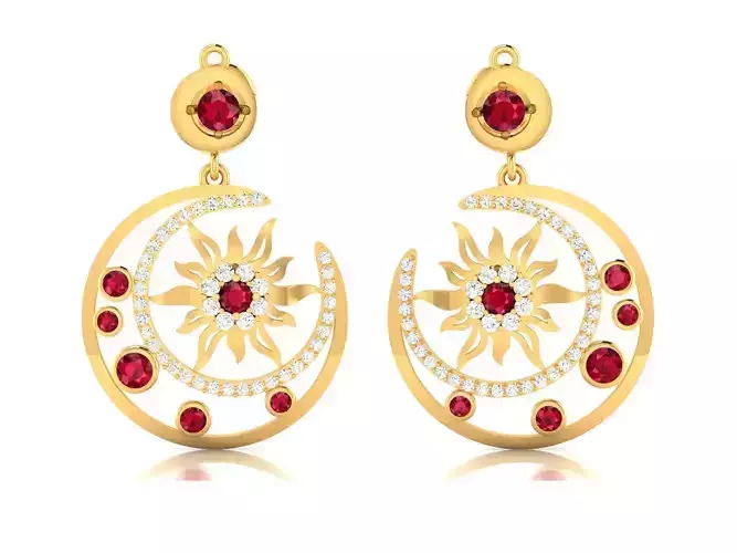 Earrings-3710 moon pendant with rubies and diamonds