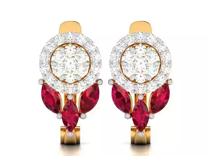 Earrings-3601 pair of ruby and diamond earrings