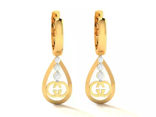 Earrings-3571 pair of gold earrings with diamonds