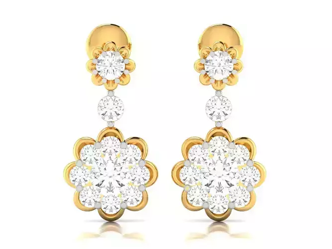 Earrings-3522 diamond flower drop earrings gold