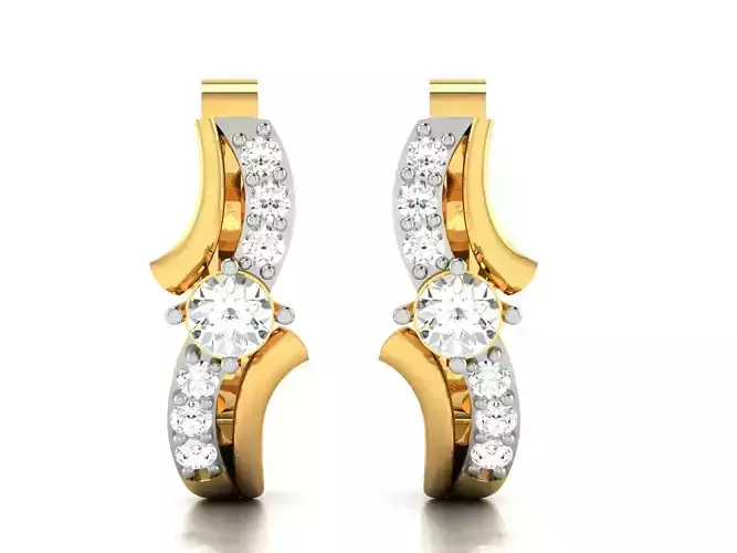 Earrings-3516 two diamond earrings gold