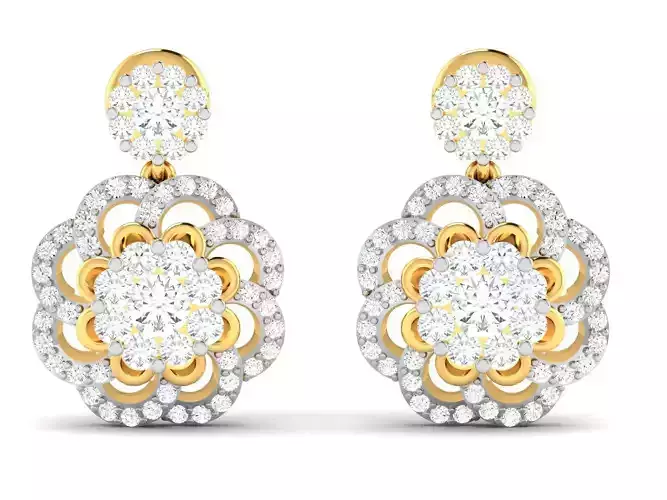 Earrings-3413 diamond flower drop earrings in gold