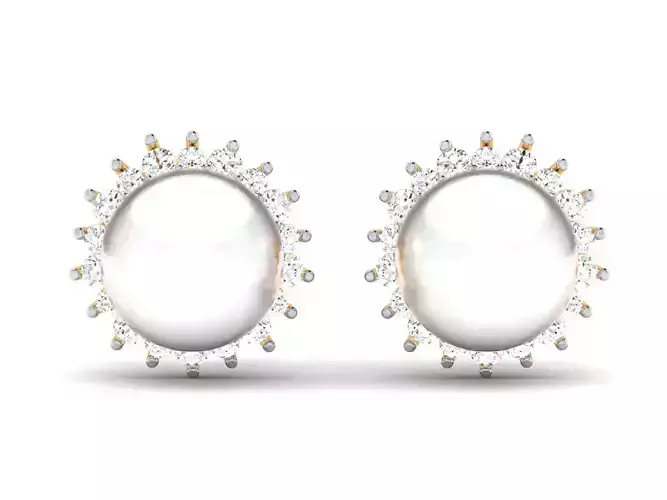 Earrings-3409 pearl and diamond stud earrings