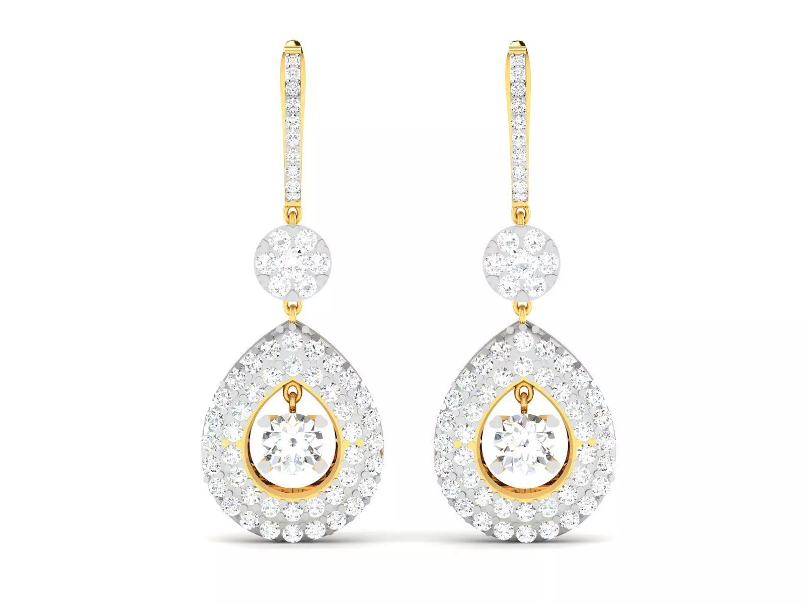 Earrings-3302 pair of diamond drop earrings gold 3D print model_0