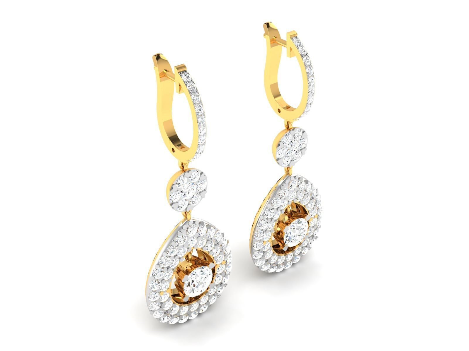 Earrings-3302 pair of diamond drop earrings gold 3D print model_3