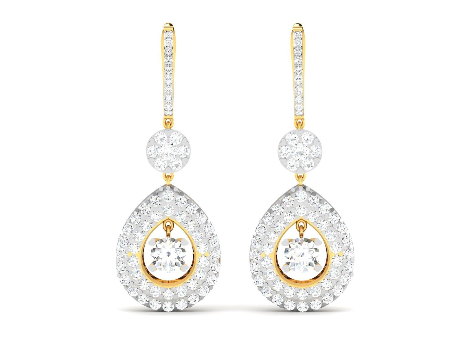 Earrings-3302 pair of diamond drop earrings gold 3D print model_4