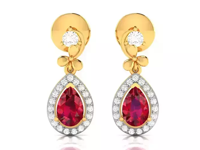 Earrings-3291 ruby and diamond earring gold 3D print model
