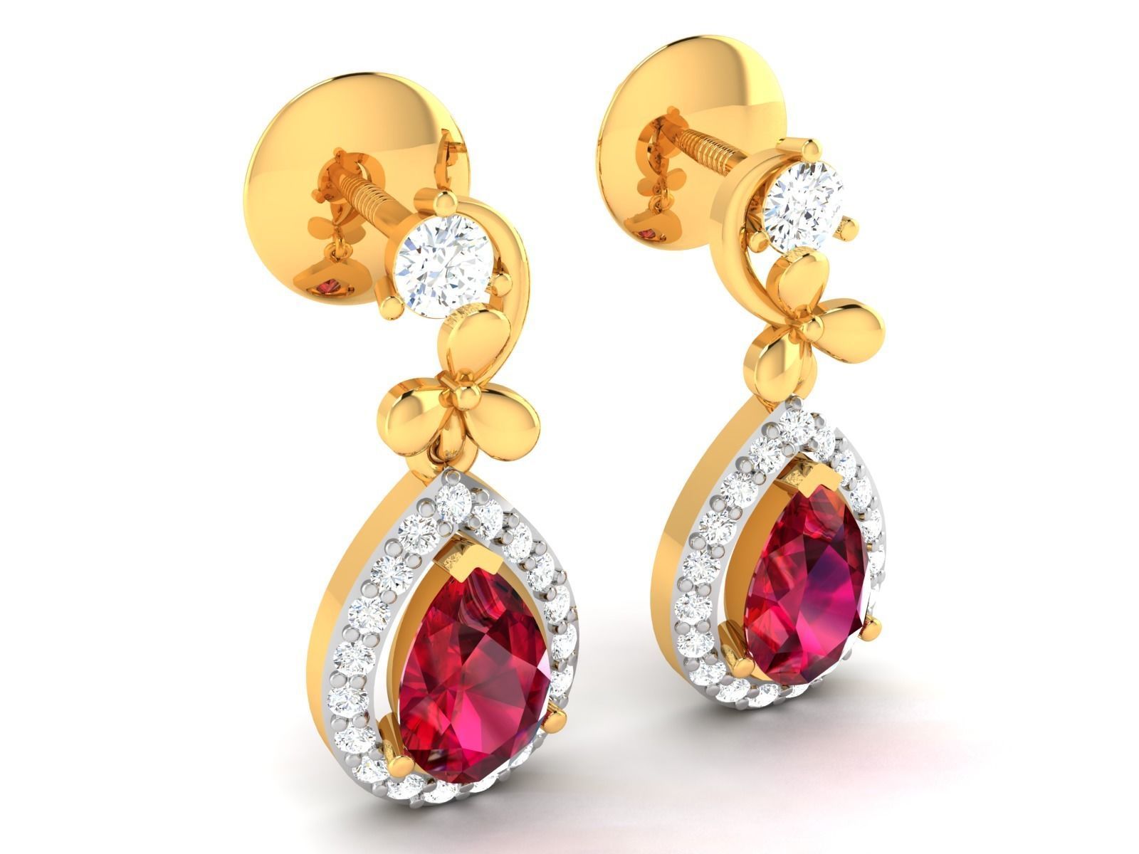 Earrings-3291 ruby and diamond earring gold 3D print model_2