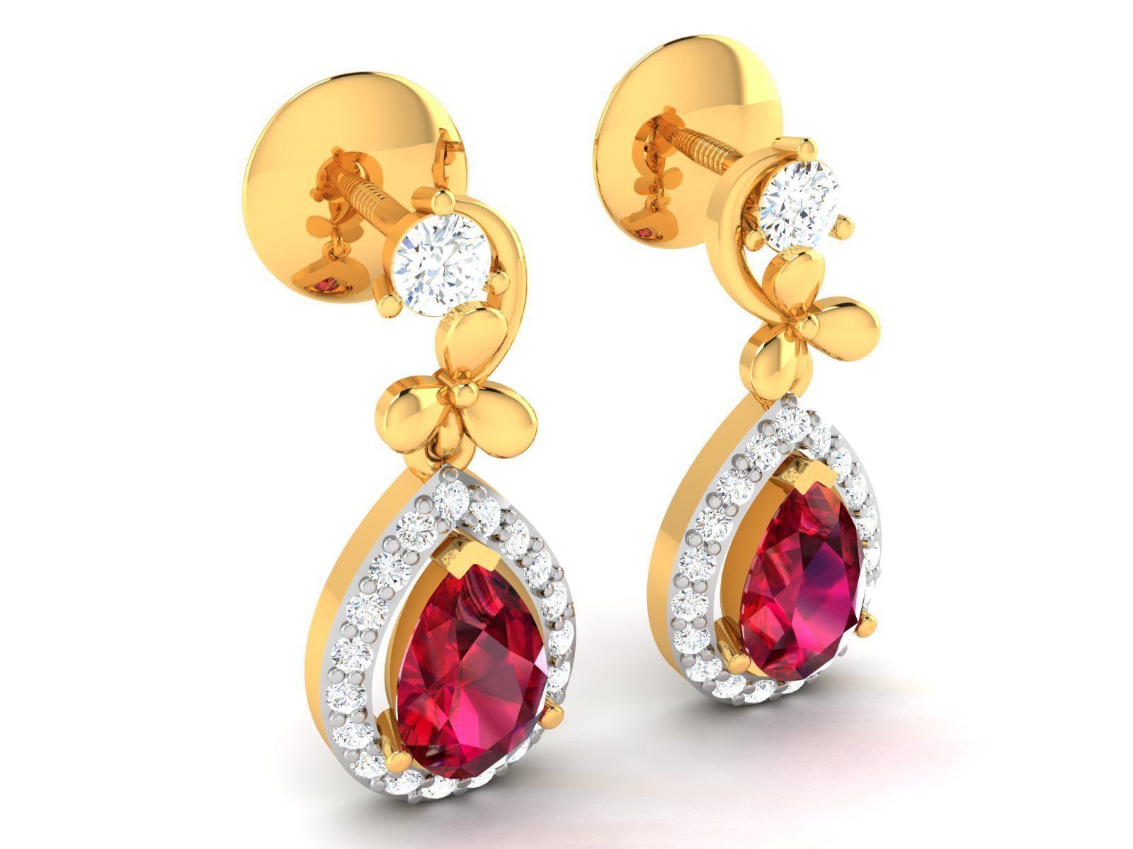 Earrings-3291 ruby and diamond earring gold 3D print model_1