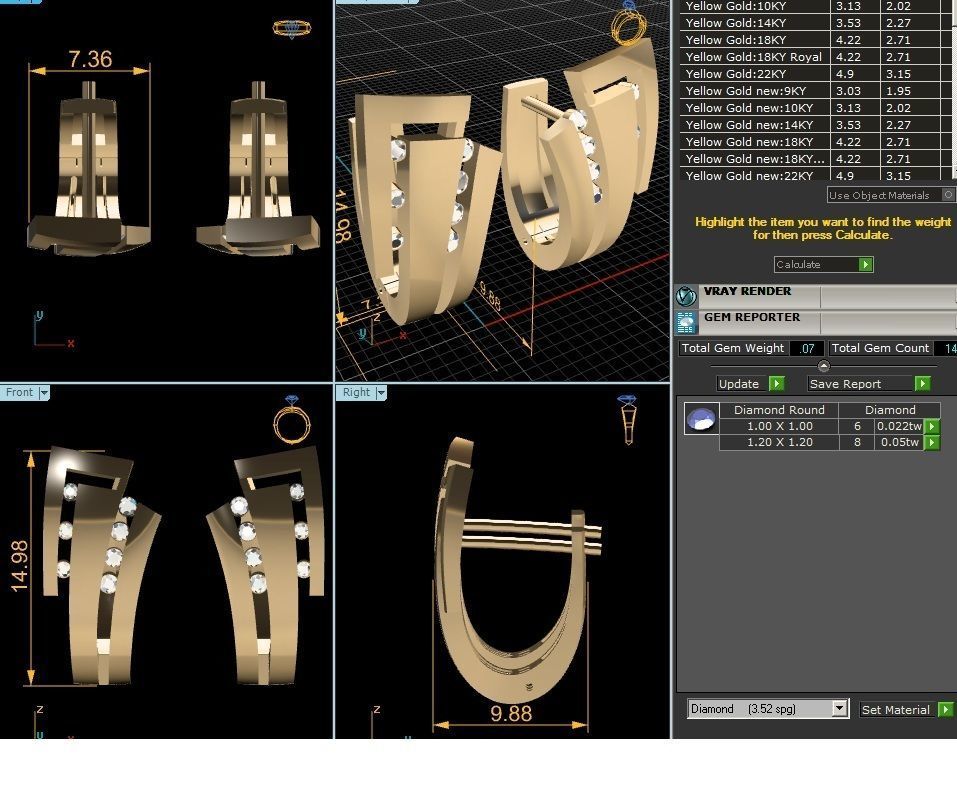 Earrings-3236 gold plated cufflink 3D print model_4