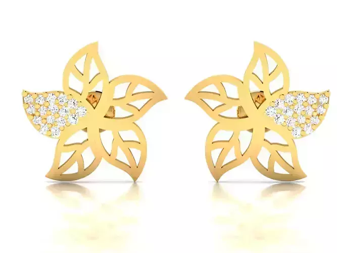 Earrings-3076 diamond stud earring gold 3D print model