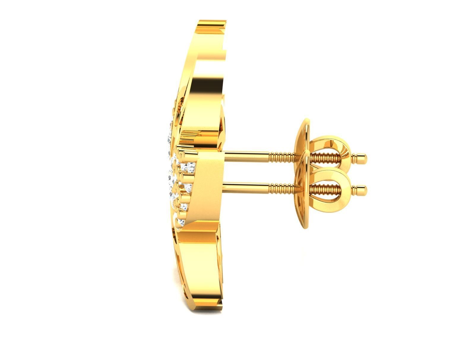 Earrings-3076 diamond stud earring gold 3D print model_3