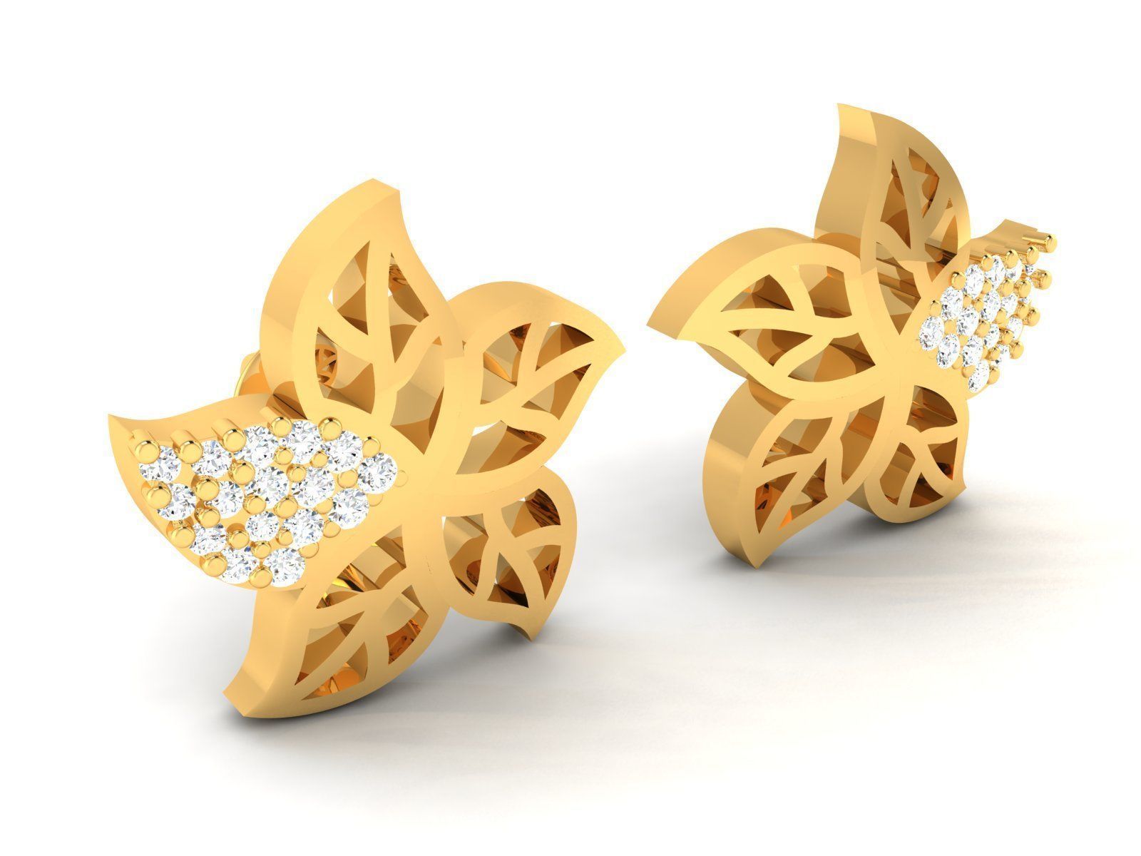 Earrings-3076 diamond stud earring gold 3D print model_5