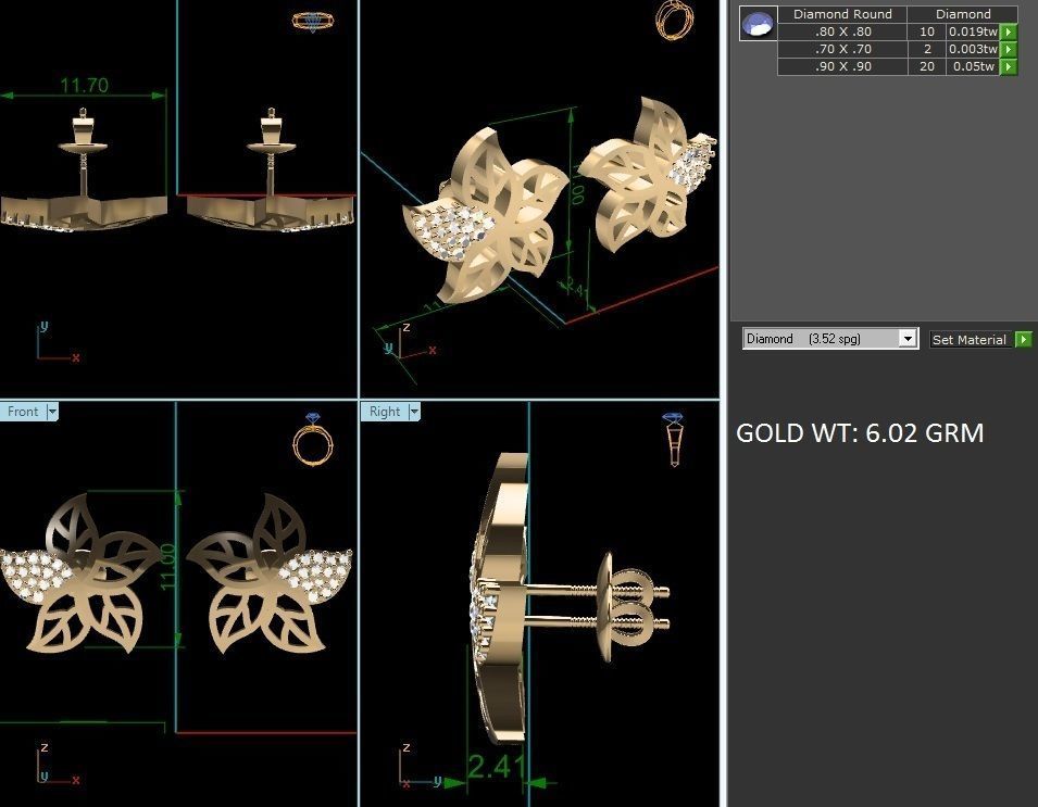 Earrings-3076 diamond stud earring gold 3D print model_2