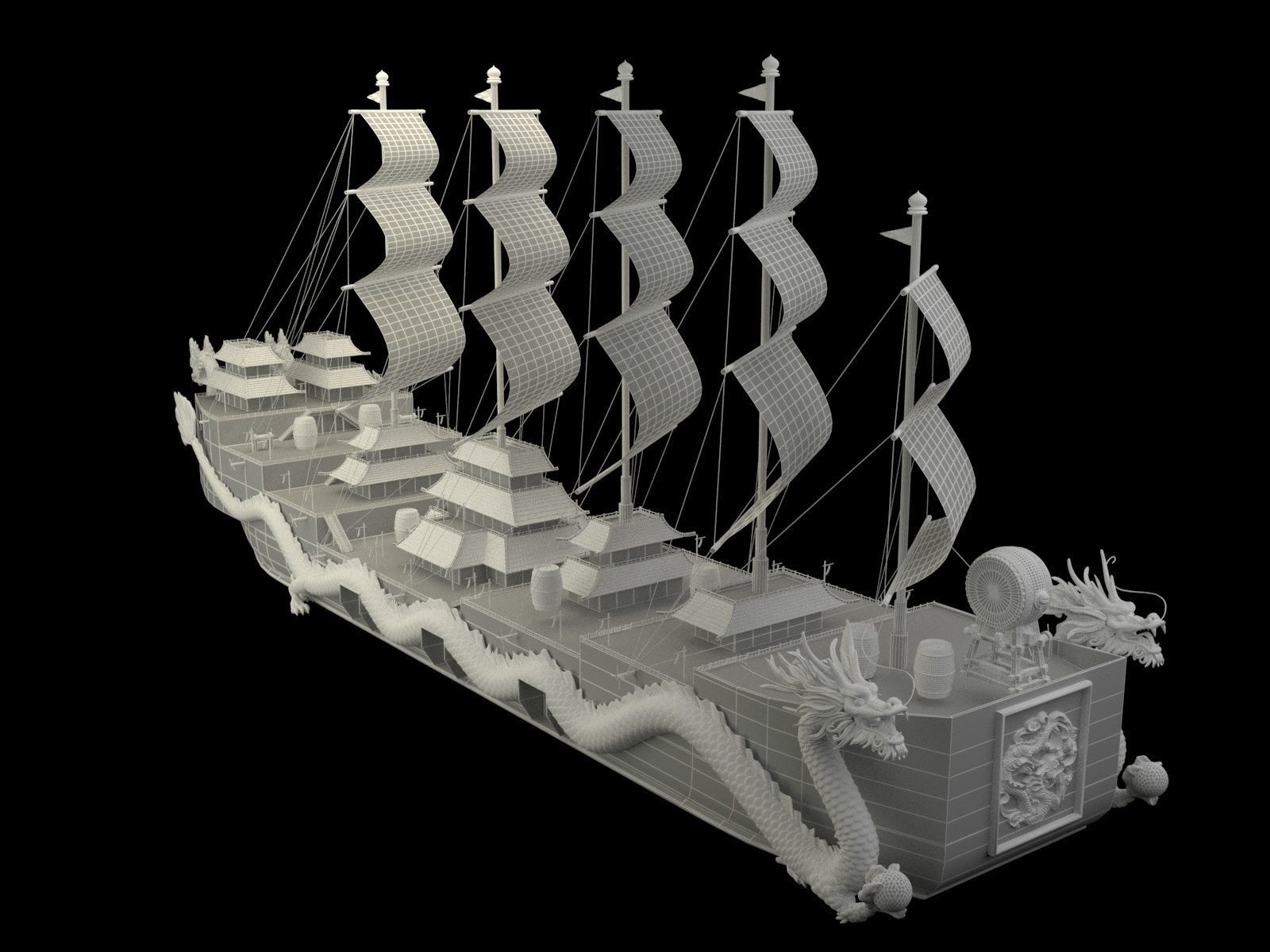 Chinese dragon boat 3D model_6