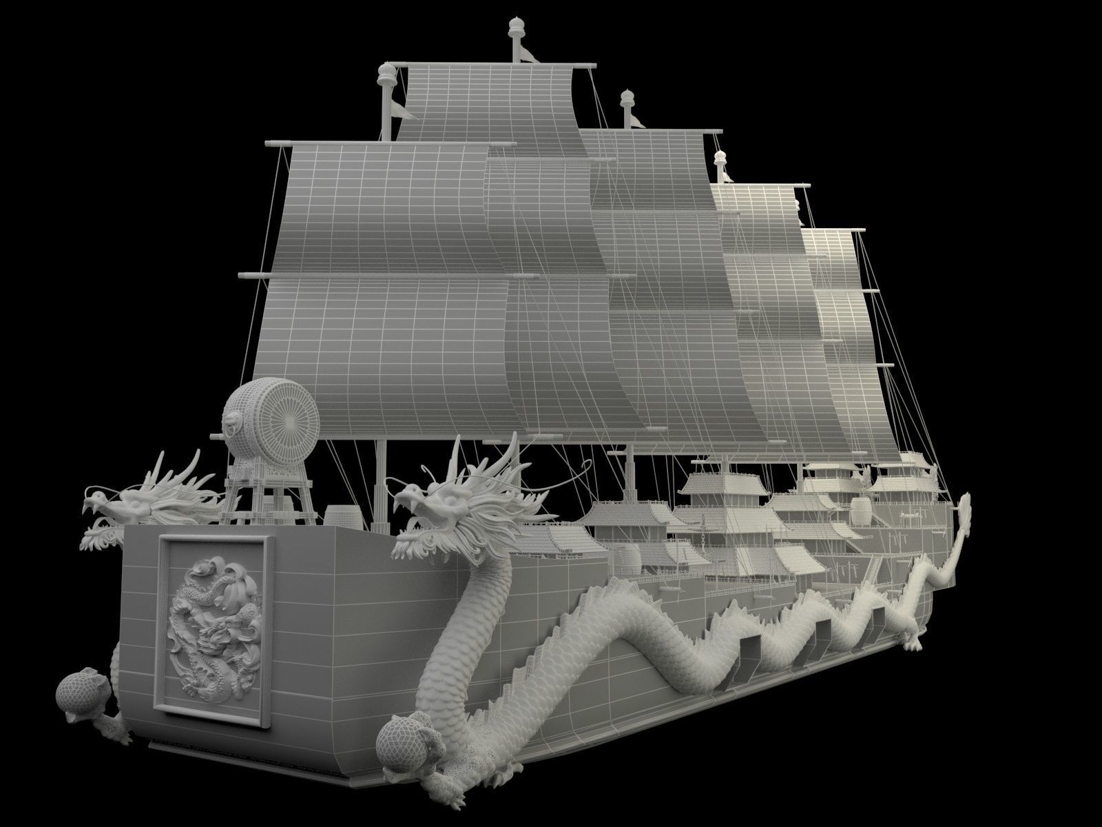 Chinese dragon boat 3D model_5