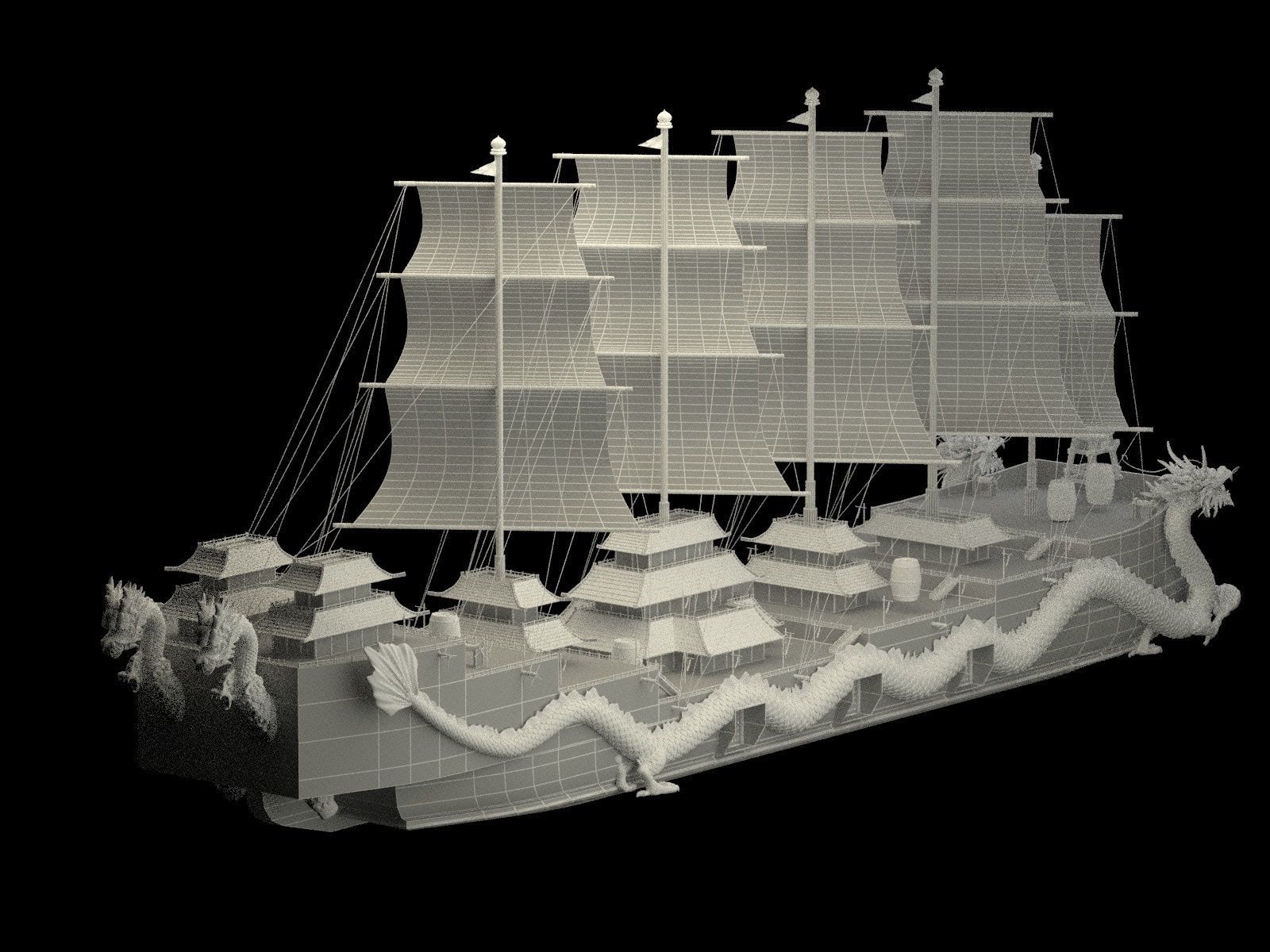 Chinese dragon boat 3D model_7