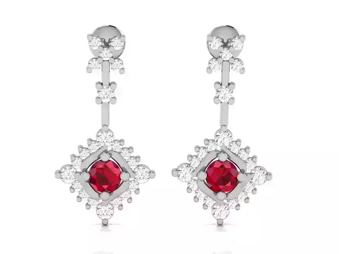 Earrings-9015 pair of earrings with rubies and diamonds