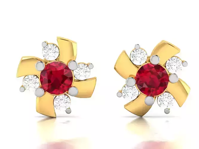 Earrings-9187 gold stud earring with ruby stone