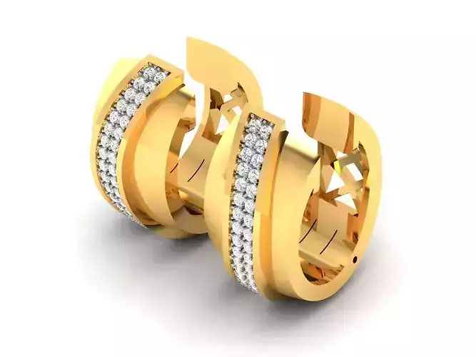 Earrings-9130 two diamond hoop earrings gold