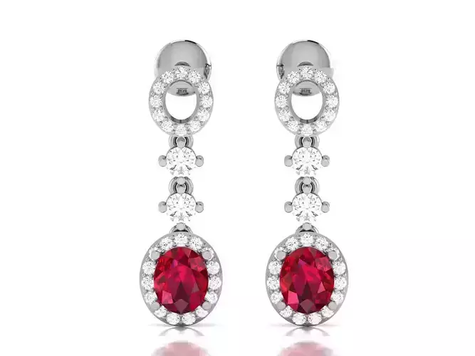 Earrings-9024 rhodium plated sterling silver ruby and diamond dangle earrings