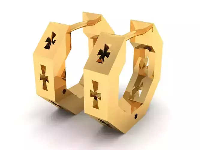 Earrings-8934 octagon shaped gold ring