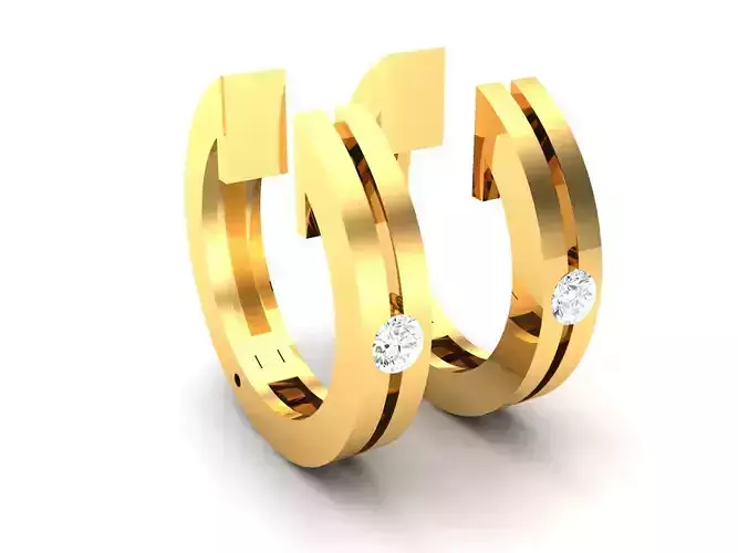 Earrings-8860 two gold hoop earrings with diamonds