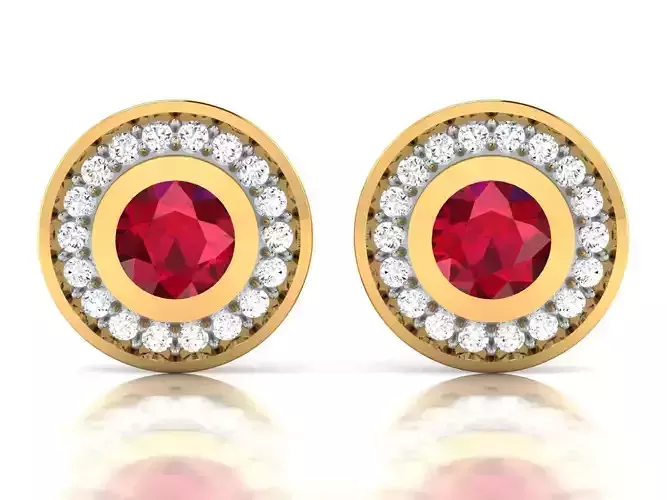 Earrings-8825 ruby and diamond stud earrings gold