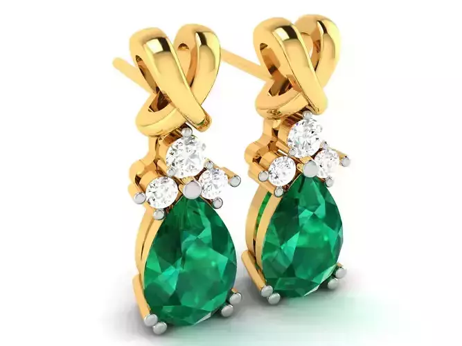 Earrings-8764 A emerald and diamond stud earring