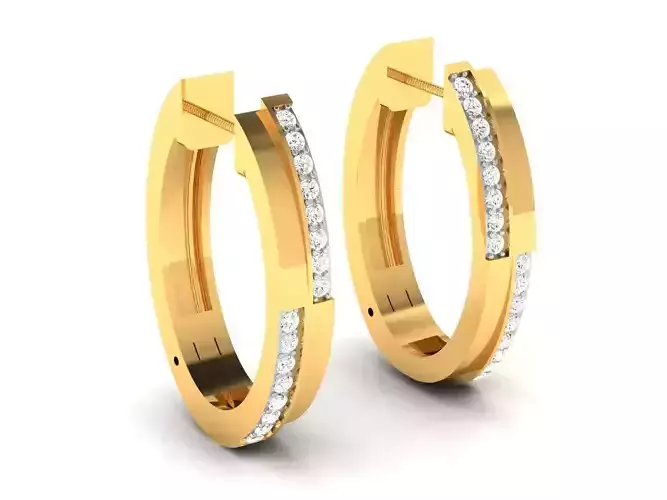 Earrings-8734 diamond hoop earring gold