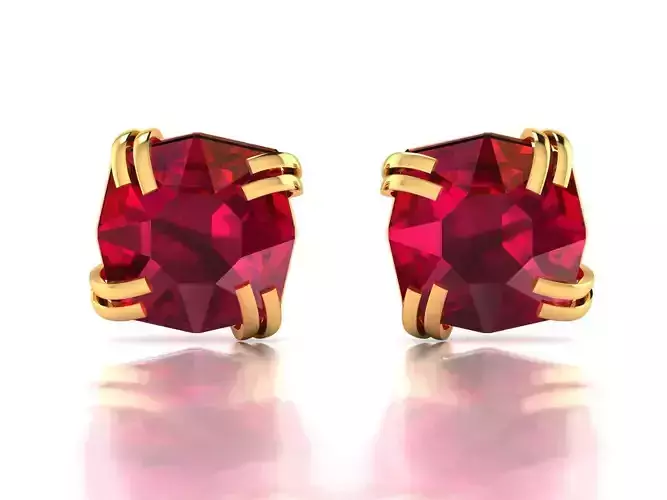 Earrings-8693 gold stud earring with ruby stone