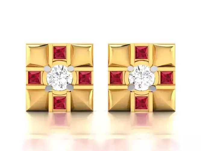 Earrings-8569 gold stud earring with ruby stones